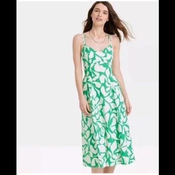 a new day Dresses & Skirts - NWT A New Day Green White Floral Strappy Back Midi Sun Dress Extra Small XS